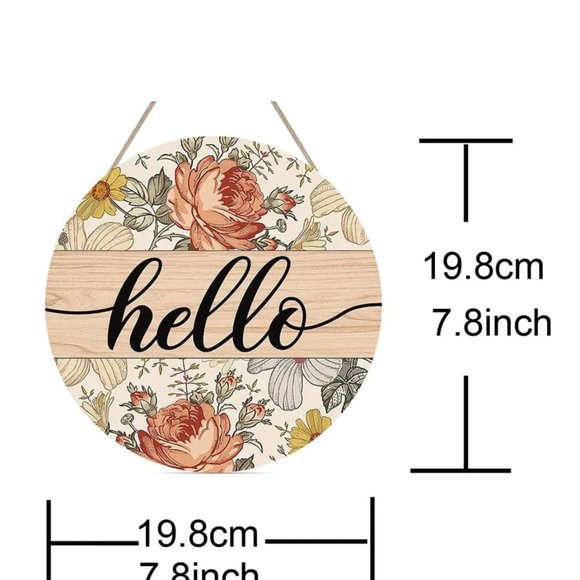 SHEIN Flower print garden sign HELLO wood hanger door wreath new - Picture 2 of 2